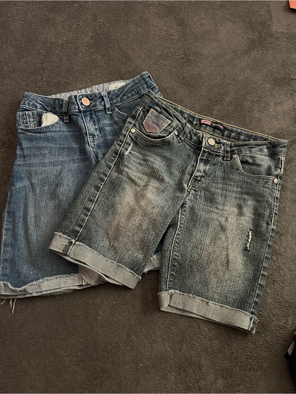 Lot of 2 Girls Denim Bermuda Shorts Size 10 Regular Levis Gap 1969 Cuffed